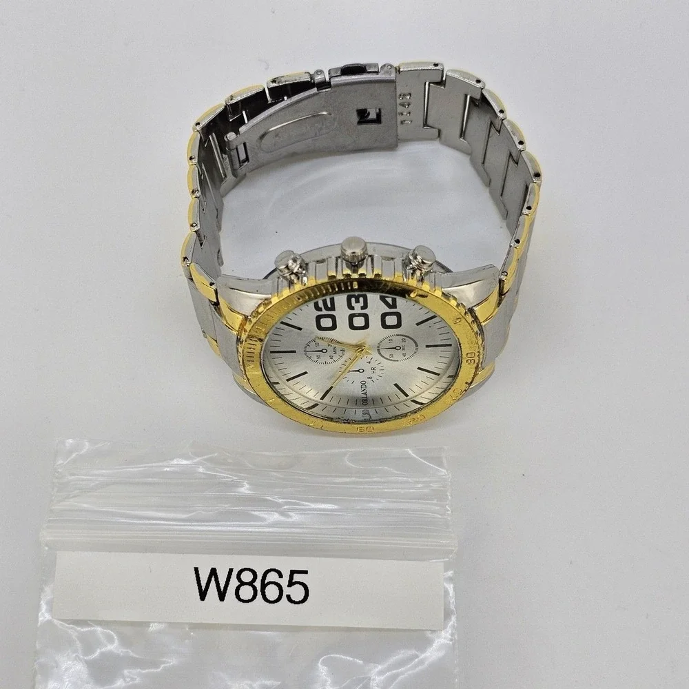 Mens Watch 45MM Gray Dial Gold Bezel Gold Gray Band 7.5